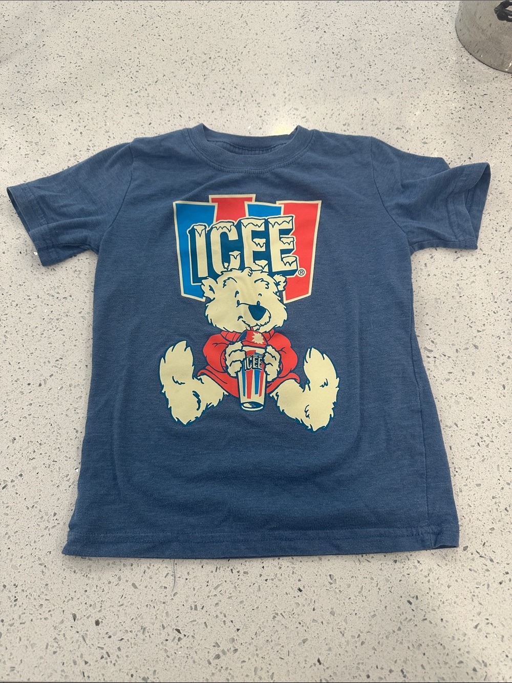Icee Retro Kids Blue Graphic Tee with Polar Bear and Logo 5T